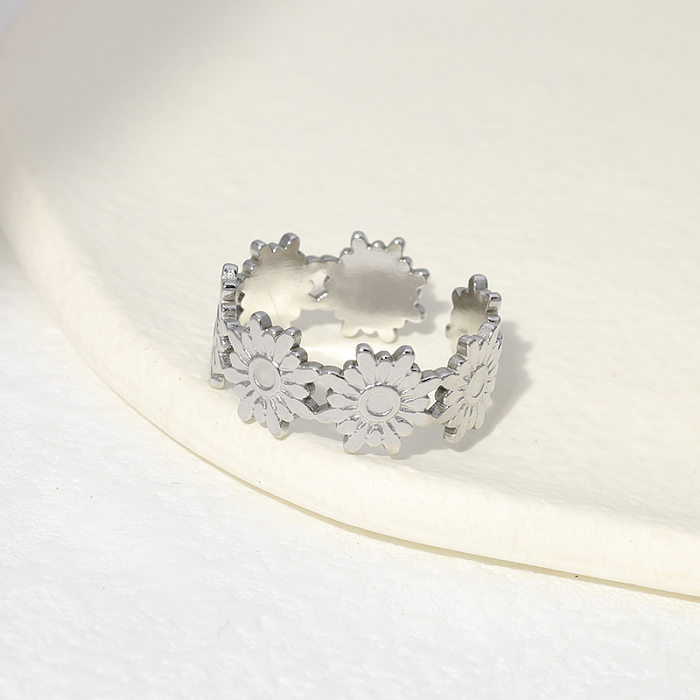 Moda flor chapeamento de aço inoxidável anel aberto 1 peça