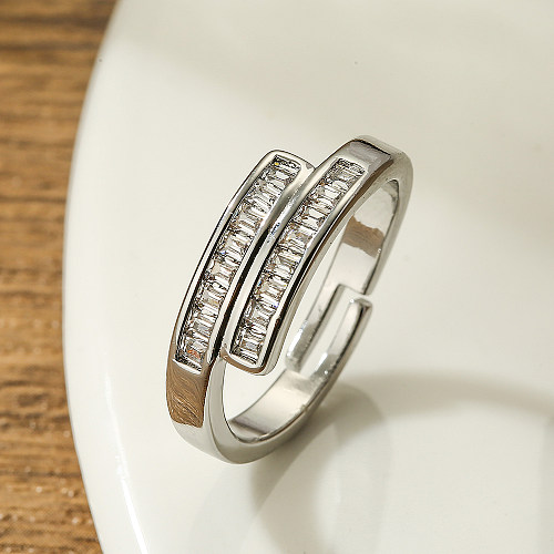 Modern Style Simple Style Geometric Solid Color Copper Plating Inlay Zircon 18K Gold Plated Open Ring