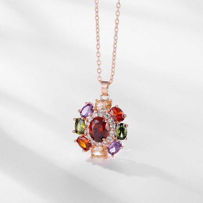 Elegant Lady Simple Style Flower Copper Zircon Pendant Necklace In Bulk