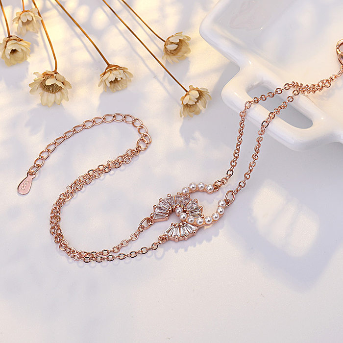Collier de perles artificielles en Zircon avec incrustation de cuivre avec lettres de mode élégantes