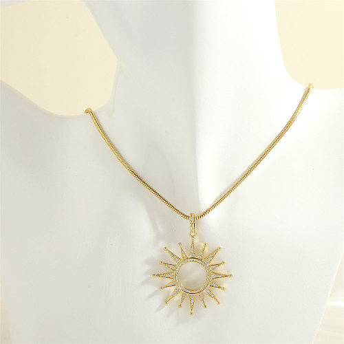 Simple Style Shiny Sun Copper 18K Gold Plated Zircon Pendant Necklace In Bulk