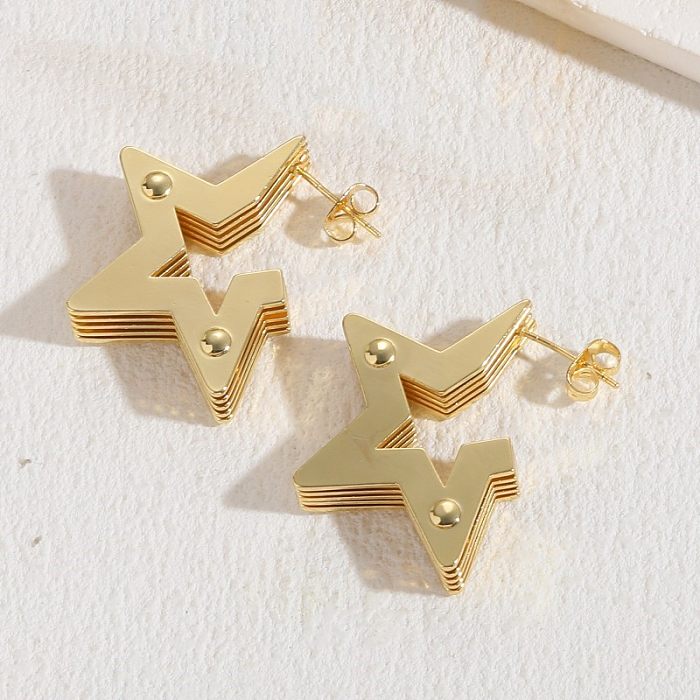 1 par estilo IG estilo simples triângulo estrela formato de coração chapeamento de cobre 14K brincos banhados a ouro