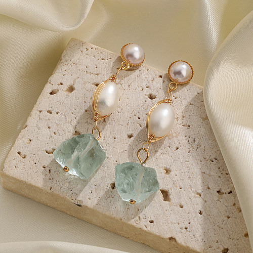 1 paire de boucles d'oreilles rondes irrégulières de Style IG, incrustation de placage de cristal, perle de cuivre plaquée or 18 carats
