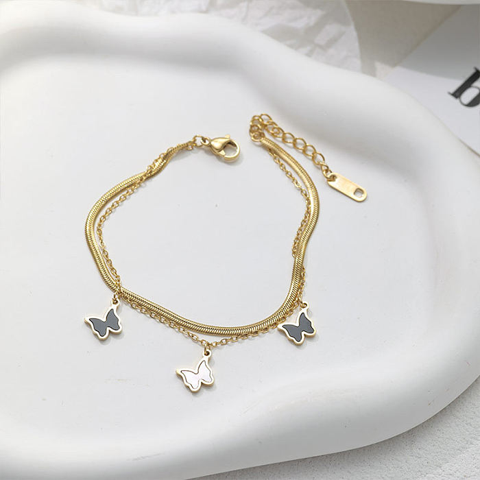 Retro Butterfly Titanium Steel Inlaid Gold Women'S Bracelets Necklace