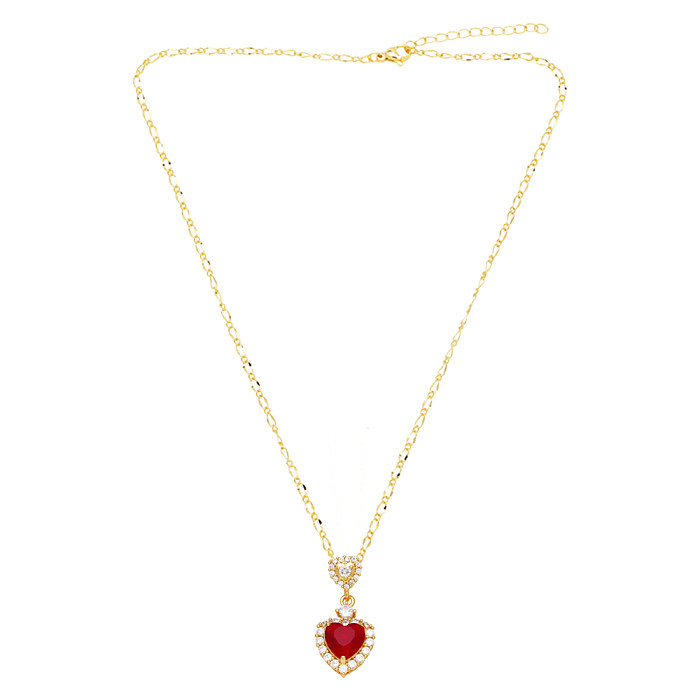 Sweet Simple Style Heart Shape Copper Plating Inlay Zircon 18K Gold Plated Necklace