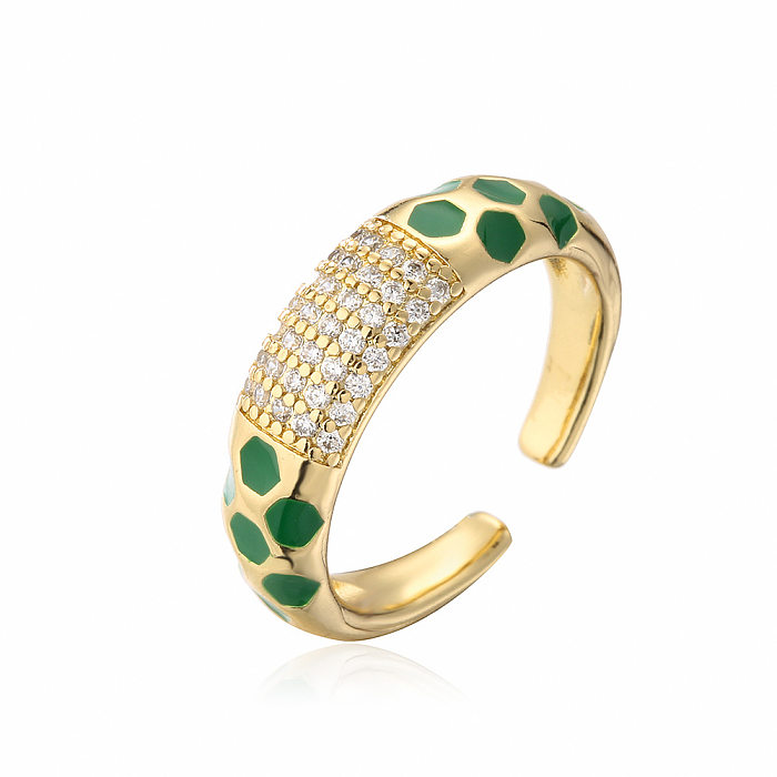 Moda cobre 18K ouro cor gotejamento óleo zircão anel aberto geométrico feminino