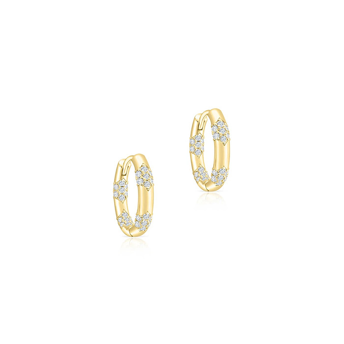 1 paire de boucles d'oreilles rondes de Style Simple, incrustation de cuivre et de Zircon, plaqué or blanc
