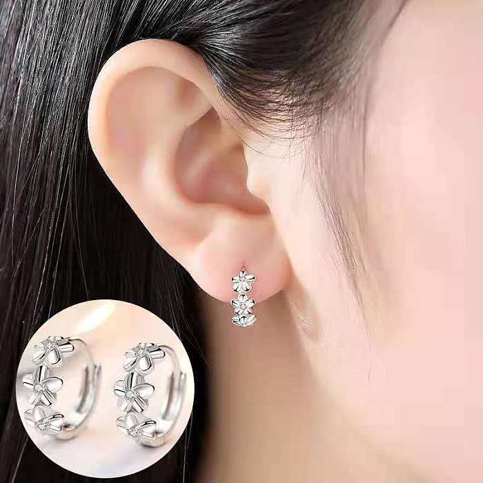 1 Pair Commute Round Plating Inlay Copper Zircon White Gold Plated Earrings