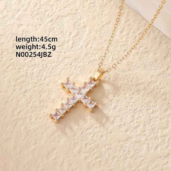 Elegant Hip-Hop Simple Style Cross Copper Plating Inlay Zircon Gold Plated Pendant Necklace