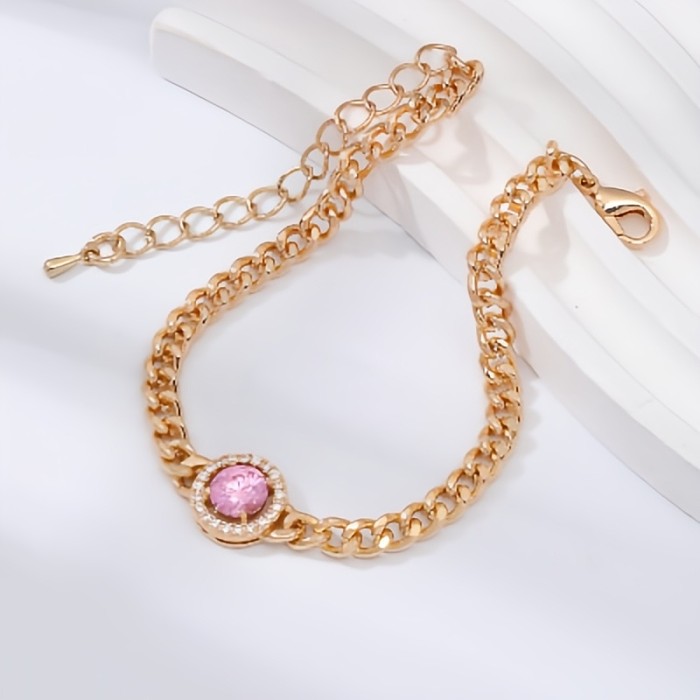 Retro Simple Style Artistic Round Square Water Droplets Copper Plating Chain Inlay Zircon Bracelets