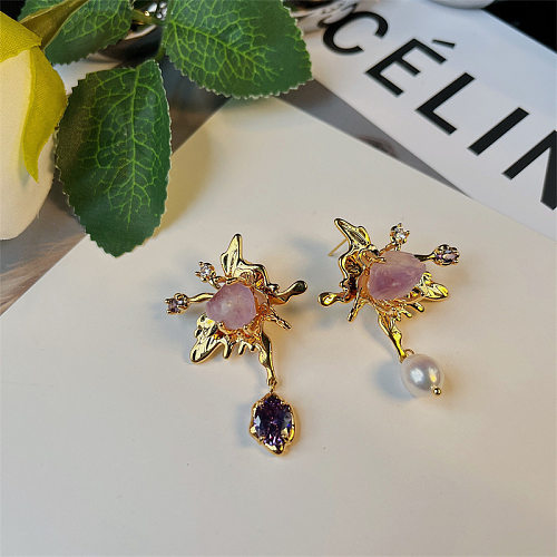 1 Stück 1 Paar elegante Blumen-Kupfer-Inlay-Damen-Ohrring-Halskette