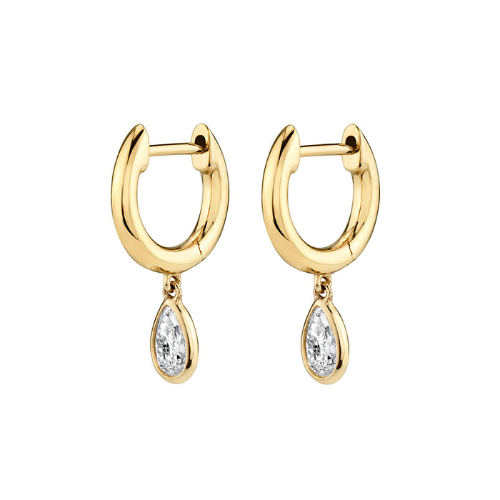 1 Pair Simple Style Water Droplets Copper Plating Inlay Zircon Gold Plated Drop Earrings