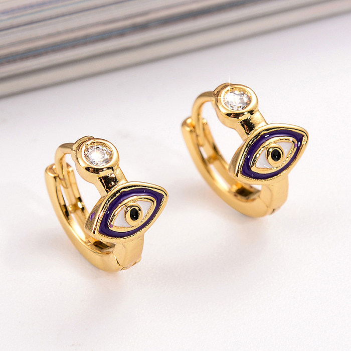 1 Pair IG Style Simple Style Devil'S Eye Enamel Plating Inlay Copper Zircon 18K Gold Plated Earrings