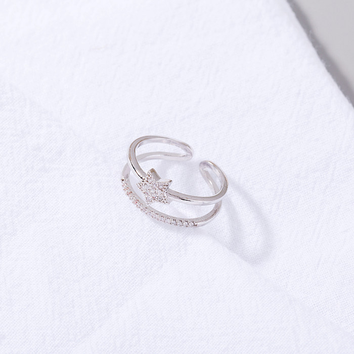 1 peça de anel aberto de zircão em camadas de cobre com estrela da moda