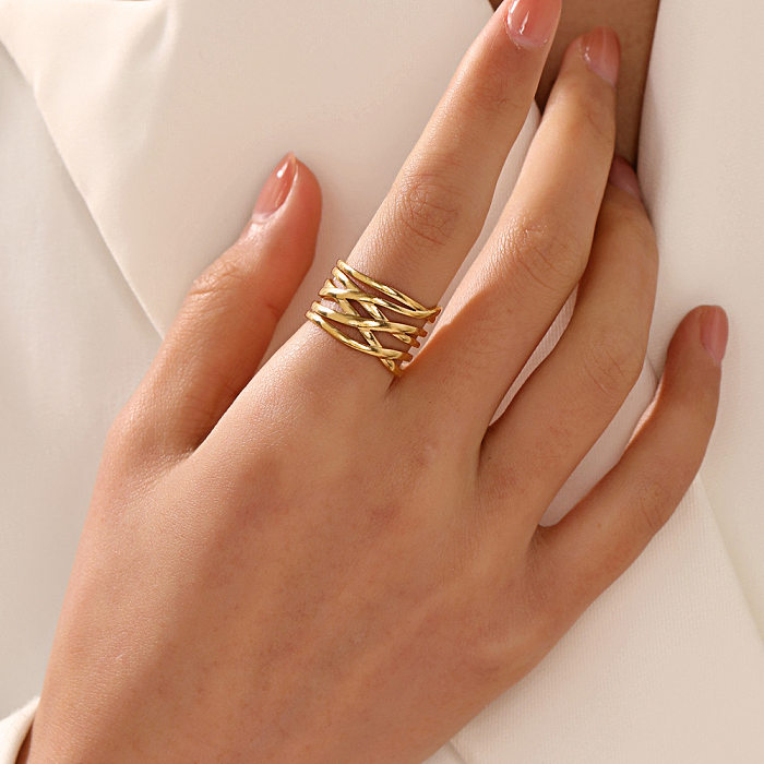 Classic Style Solid Color Stainless Steel 18K Gold Plated Open Ring In Bulk