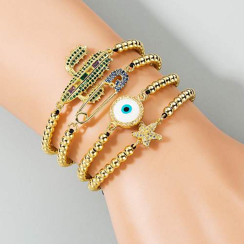 Bracelet Caibao rétro en forme de Cactus, incrustation de perles en cuivre et Zircon, vente en gros, nouvelle mode