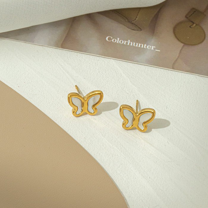 Collier de boucles d'oreilles plaqué or 18 carats en acier titane papillon de style vintage