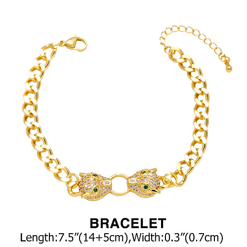 1 pièce Hip-Hop guépard cuivre placage incrustation Zircon plaqué or 18 carats femmes Bracelets collier