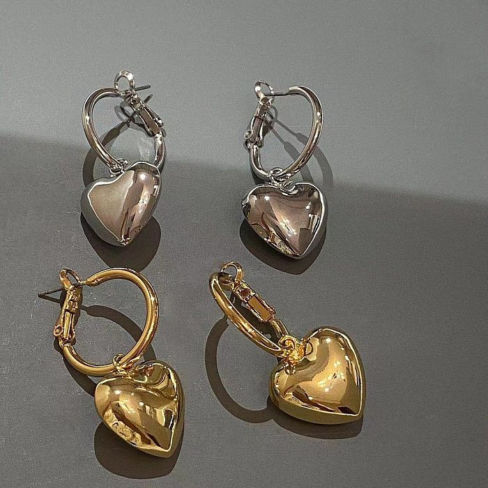 1 Pair Lady Heart Shape Plating Copper Earrings