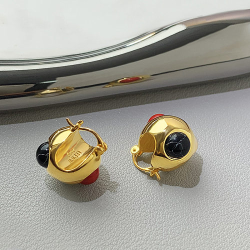 Modische einfarbige Kupfer-Ohrringe mit Überzug, künstliche Edelsteine, Kupfer-Ohrringe