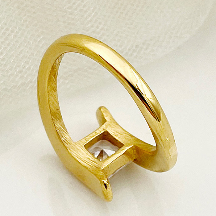 Novelty Artistic Irregular Square Stainless Steel Plating Inlay Zircon Gold Plated Rings