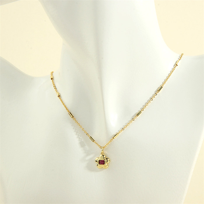 Simple Style Commute Flower Copper 18K Gold Plated Zircon Pendant Necklace In Bulk