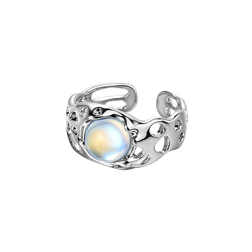 IG Style Geometric Copper Plating Inlay Moonstone Open Ring