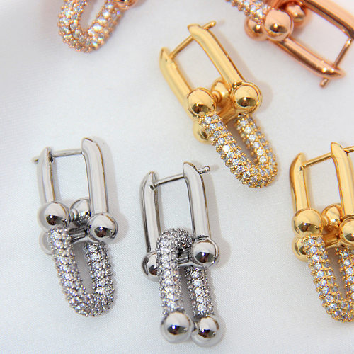 Fashion U Shape Copper Drop Earrings Plating Inlay Zircon Copper Earrings