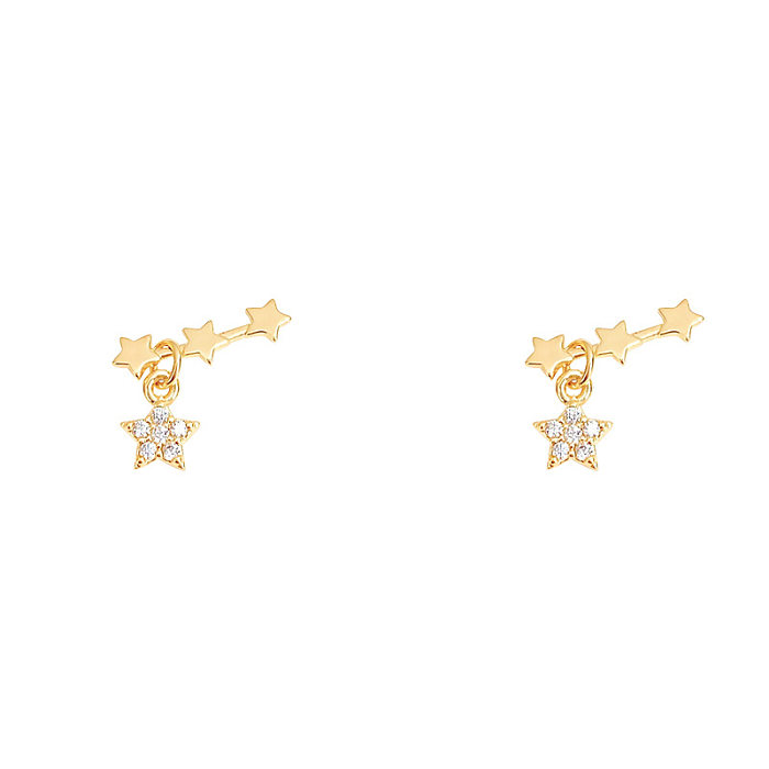 1 paire de clous d'oreilles en cuivre et strass, Style Simple, incrustation d'étoile