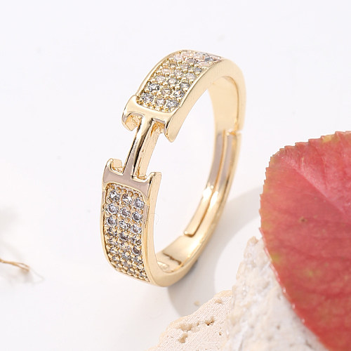Anéis abertos de zircão com embutimento de cobre geométrico estilo simples feminino