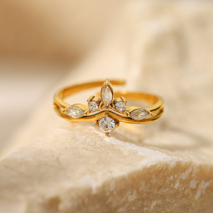 Fashion Floral Stainless Steel Open Ring Plating Inlay Zircon Stainless Steel Rings