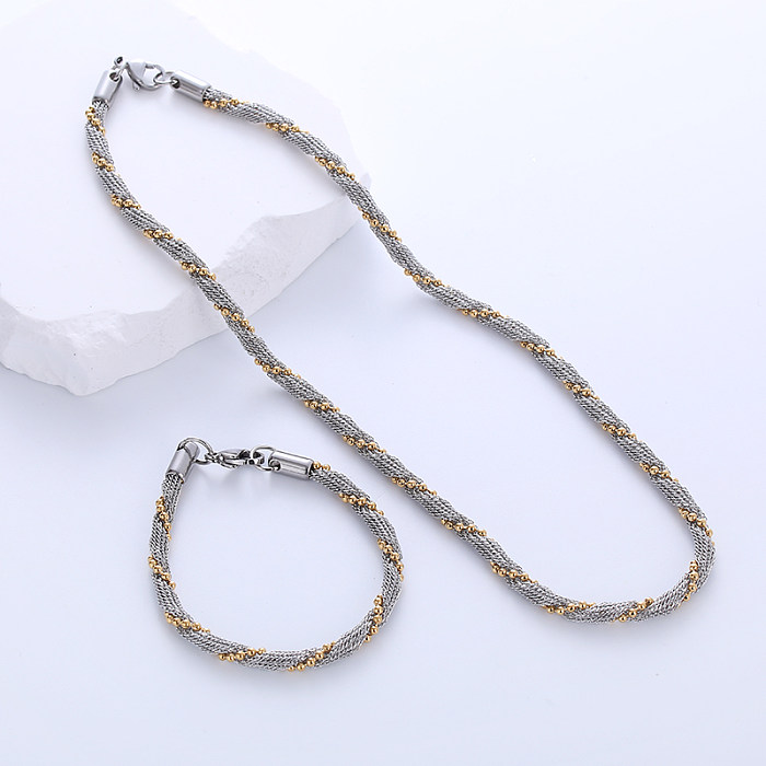 Hip-Hop-Schmuckset mit geometrischen Armbändern und Halsketten aus Edelstahl