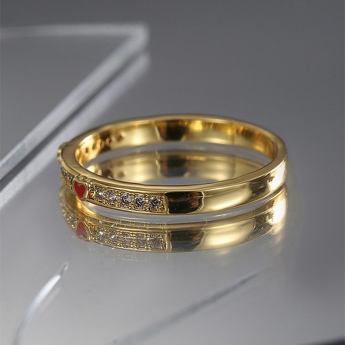Sweet Heart Shape Copper Plating Inlay Zircon Gold Plated Rings