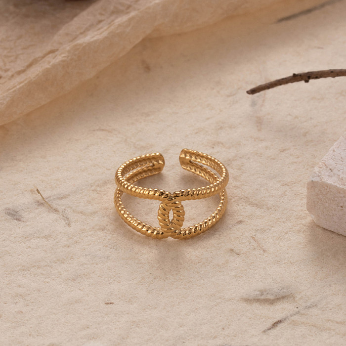 Casual estilo simples cruz olho cor sólida chapeamento de aço inoxidável oco anel aberto banhado a ouro 18K