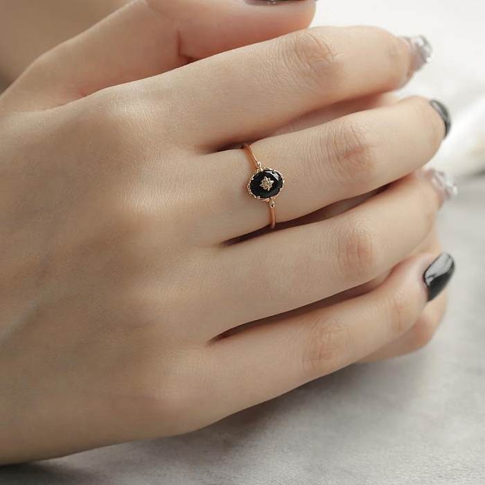 Ethnic Style Oval Flower Copper Inlay Agate Zircon Rings