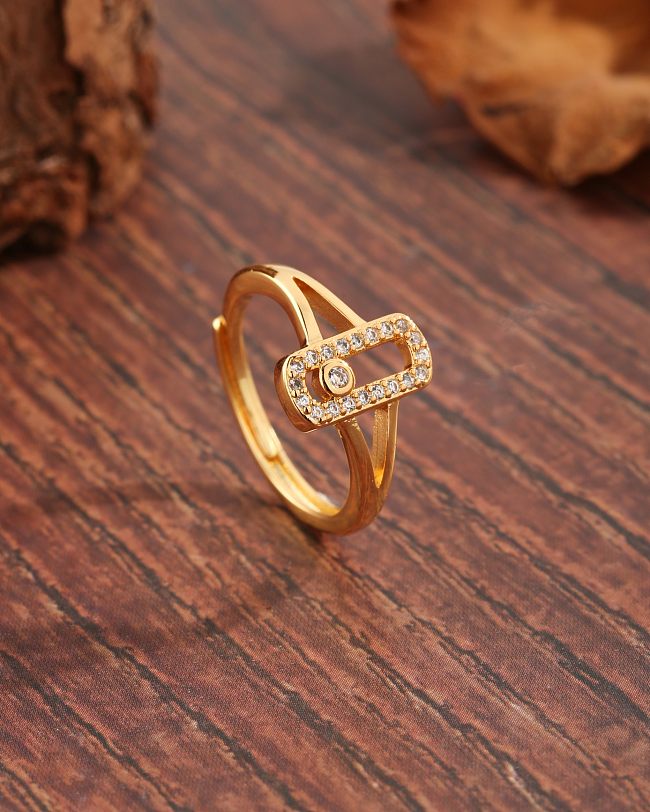 Glam estilo simples comutar retângulo redondo chapeamento de cobre oco incrustação de zircão 18K anéis abertos banhados a ouro