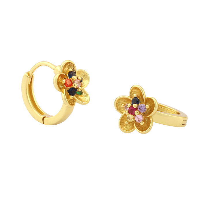 1 Pair Elegant Simple Style Round Square Flower Plating Inlay Copper Zircon 18K Gold Plated Earrings