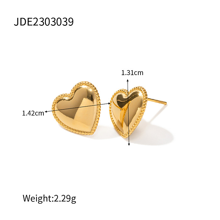 Collier de boucles d'oreilles plaqué or 18 carats en acier inoxydable en forme de cœur de style IG