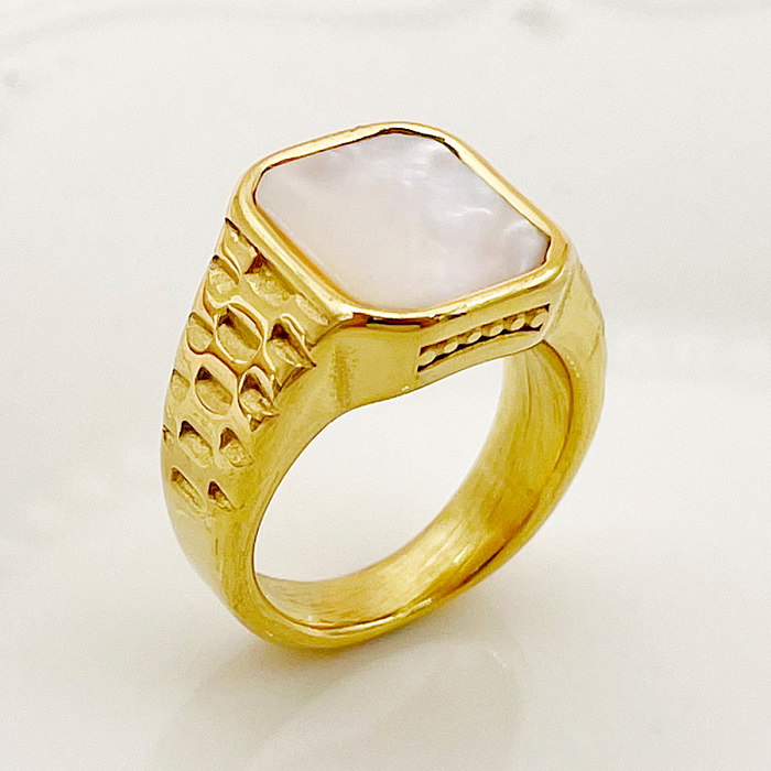 Anéis banhados a ouro de zircão com revestimento quadrado de aço inoxidável estilo vintage glam