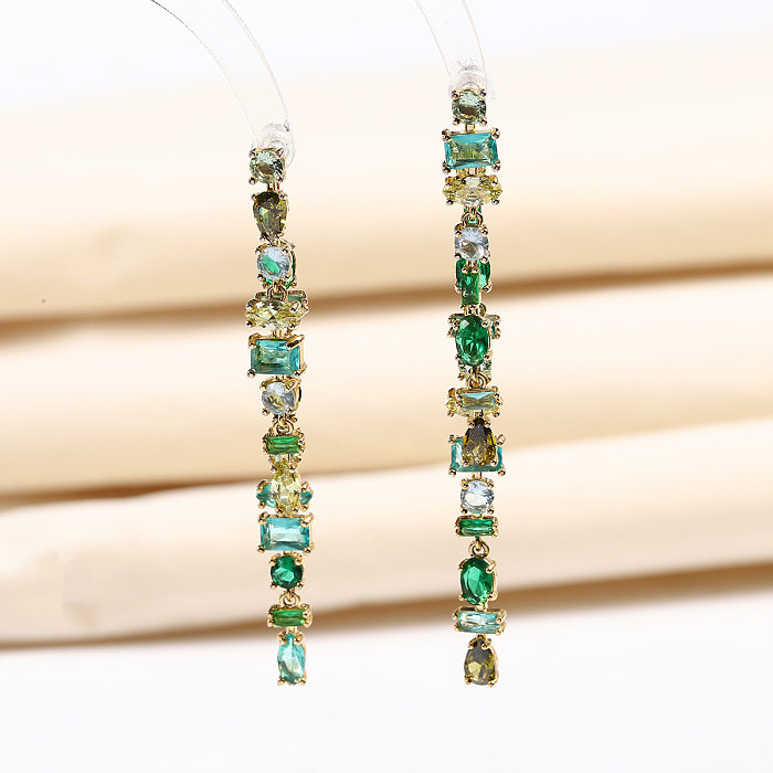 Elegante quadratische ovale Kupfer-Inlay-Zirkon-Armbänder-Ohrringe-Halskette