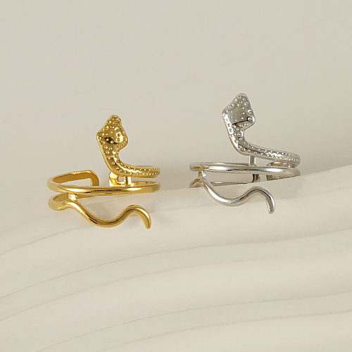 Retro Punk Cool Style Snake Stainless Steel Plating 18K Gold Plated Open Ring