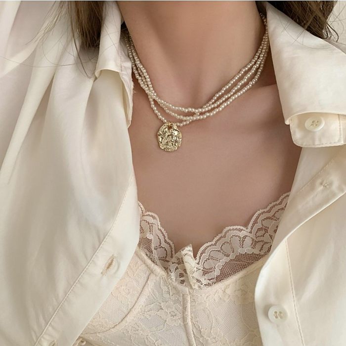 Sweet Round Imitation Pearl Copper Plating Necklace