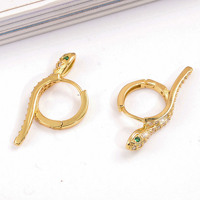 1 Pair Simple Style Cool Style Snake Plating Inlay Copper Zircon 18K Gold Plated Earrings