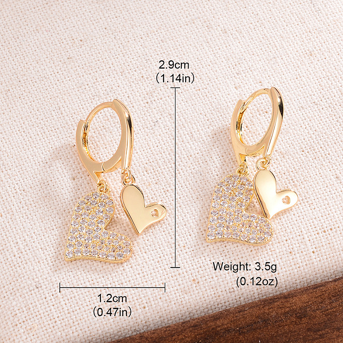 1 Pair IG Style Elegant French Style Heart Shape Plating Inlay Copper Zircon 14K Gold Plated Earrings
