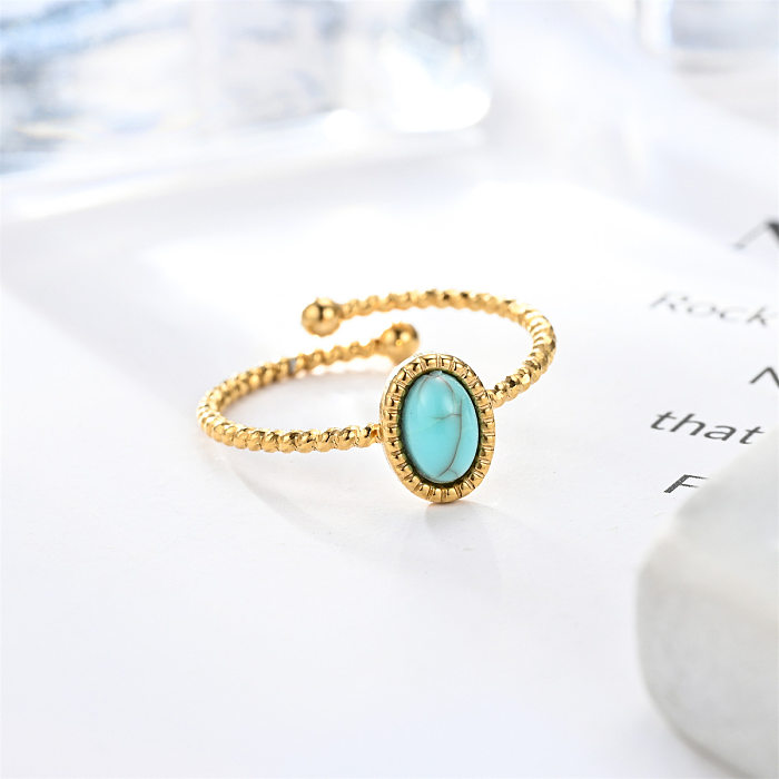 Wholesale Simple Style Oval Stainless Steel Plating Inlay Turquoise Open Rings