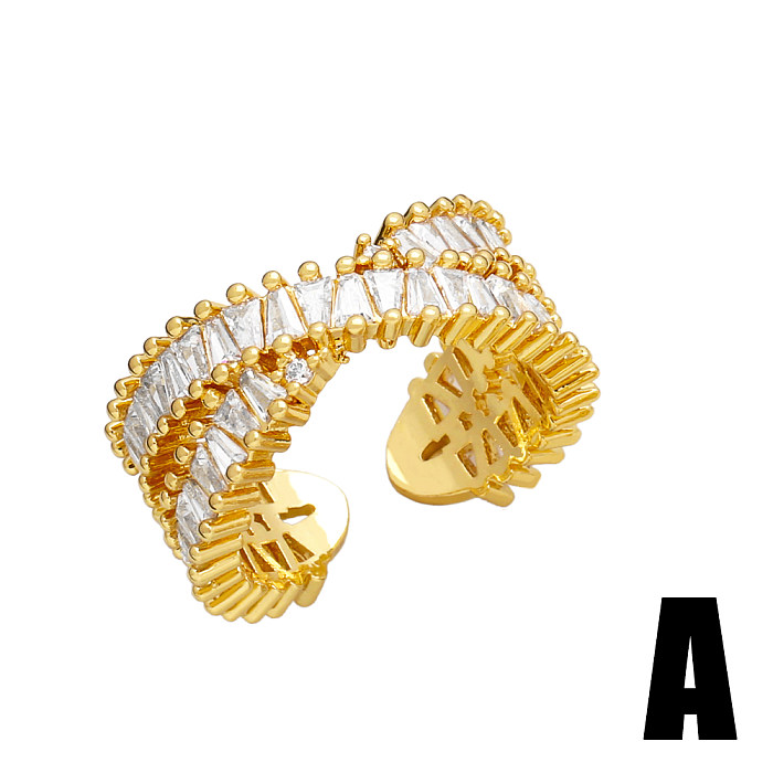 Glänzender offener Ring mit geometrischer Kupferbeschichtung und Zirkoneinlage, 18 Karat vergoldet