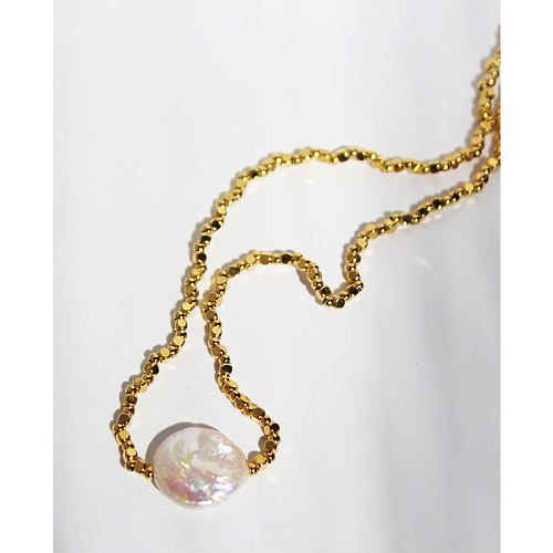 Collier de chaîne de clavicule de petites perles carrées en or de perles baroques de galvanoplastie sous vide