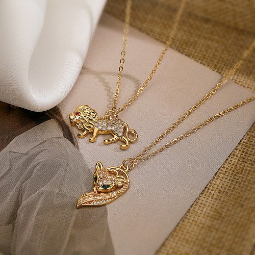 Collier pendentif plaqué or 18 carats avec incrustation de cuivre animal de style simple