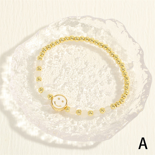 Style simple rond carré Smiley visage cuivre perlé émail fait à la main Zircon 18K bracelets plaqués or