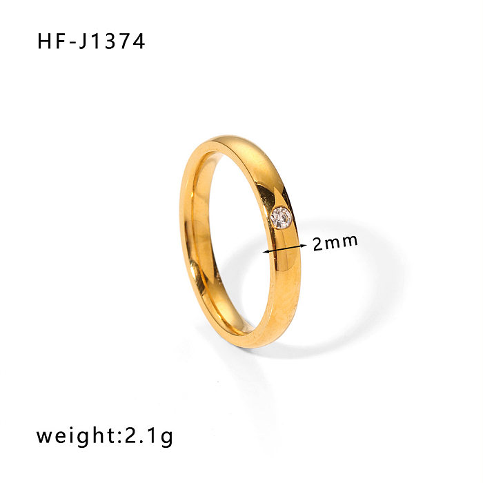 IG Style moderne Style coréen géométrique forme de coeur en acier inoxydable placage incrustation Zircon anneaux ouverts